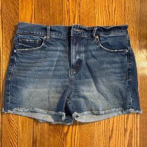 LOFT Distressed High-Rise Denim Cutoff Shorts - Blue